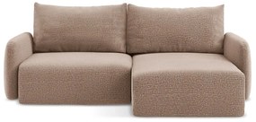 Divano angolare marrone chiaro allungabile/con contenitore (con penisola a destra) Kalena – Makamii