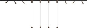Sistema di illuminazione a binario moderno con 6 faretti e 4 luci a sospensione Easylift bronzo scuro monofase - Slimline Uzzy Tira