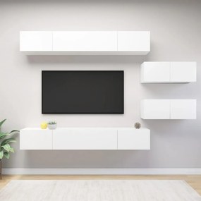 Set Mobili Porta Tv 6 Pz Bianco İn Legno Multistrato /