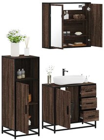 Set Mobili Da Bagno 3 Pz Rovere Marrone İn Legno Multistrato /