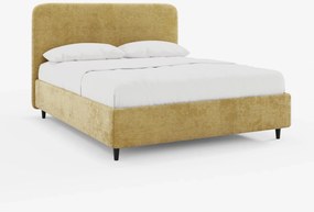 KAELOS letto minimal imbottito - vano contenitore, piedi alti e testiera arrotondata in tessuto ciniglia