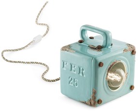 Lumetto Vintage Industrial Cubica Ferro Ceramica Azzurro 1 Luce E27