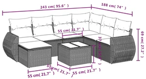 Set divano da giardino 8 pz con cuscini grigio in polyrattan