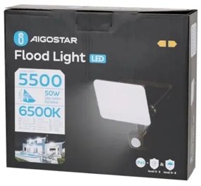 Aigostar - Riflettore LED con sensore LED/50W/230V 6500K IP65 nero