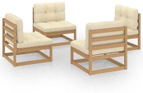 Set divani da giardino 4 pz con cuscini legno massello pino