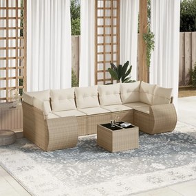 Set divano da giardino 8 pz con cuscini beige in polyrattan