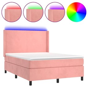 Letto a Molle con Materasso e LED Rosa 140x190 cm in Velluto