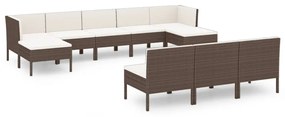 Set divani da giardino 10 pz con cuscini in polyrattan marrone