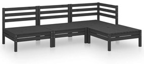 Set salotto da giardino 4 pz in legno massello di pino nero