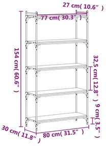 Libreria 5 Ripiani Rovere Marrone 80x30x154cm Legno Multistrato