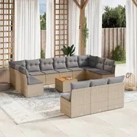 Set Divano da Giardino 14 pz con Cuscini Beige Misto Polyrattan 3256234