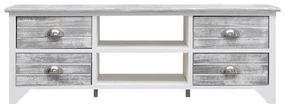 Mobile porta tv bianco e grigio 108x30x40 cm legno di paulownia
