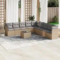 Set Divano da Giardino 10 pz con Cuscini Beige in Polyrattan 3217789