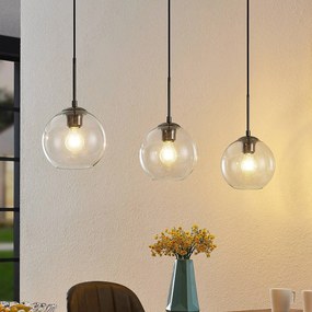 Lampada a sospensione in vetro Firano Lindby, dimmerabile, Alluminio / Grigio / Zincato, Soggiorno / Sala da pranzo, Metallo, Moderno, Lampada a sospensione