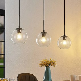 Lindby Firano lampada a sospensione, 110 cm, a 3 luci, antracite, vetro