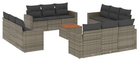 Set divani da giardino 13 pz con cuscini grigio in polyrattan