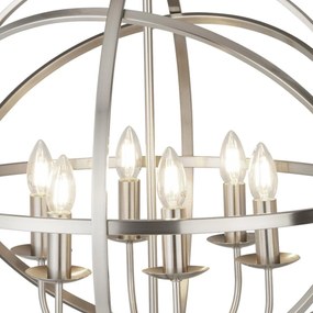 Lampadario Industrial-Nordico Orbita Ferro Argento 6 Luci E14