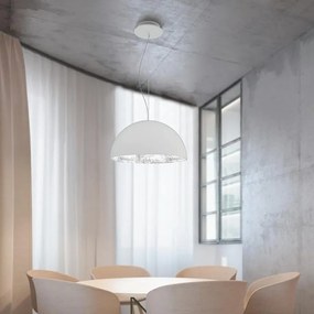 Lampadario Glamour Venice bianco paralume bianco e argentato E27 Ø60cm LUMICOM