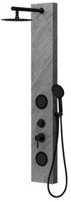 Pannello doccia in acciaio inox effetto pietra con soffione slim nero opaco