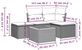 Set divano da giardino 5 pz con cuscini beige in polyrattan