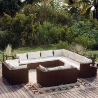 Set Divani da Giardino 11 pz con Cuscini in Polyrattan Marrone 3102874