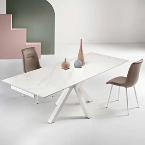 Tavolo allungabile a 240 cm in pietra effetto marmo Bianco SKY