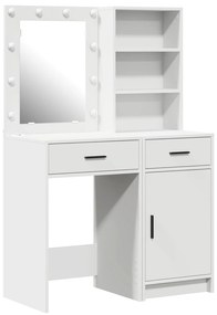 Set da due pezzi per tavolo da trucco con led in legno bianco