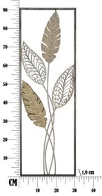 Pannello Decorativo In Ferro E Legno Foglie 30,5x1,9x91 Cm Oro E Argento Ver.A