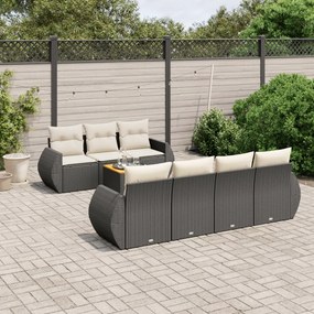 Set divani da giardino con cuscini 8 pz nero in polyrattan