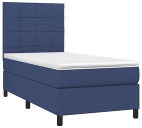 Letto a molle con materasso e led blu 90x190 cm in tessuto