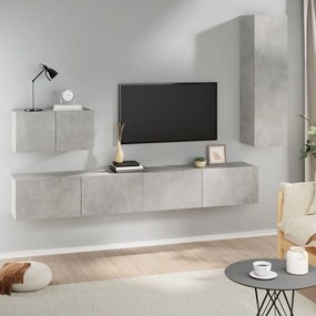 Set Di Mobili Porta Tv 4 Pz Grigio Cemento İn Legno Multistrato /