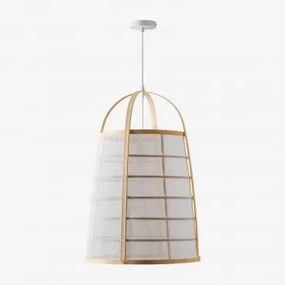 Lampada da soffitto in bambù e cotone (Ø40 cm) Mikayla Bianco - Sklum