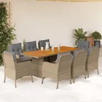 Set da Pranzo da Giardino 9 pz con Cuscini Beige in Polyrattan 3211903