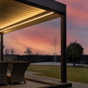 Pergola luminosa, nastro LED lungo il perimetro, pergola bioclimatica addossata, alluminio, antracite, elettrica, 1000x1000 mm