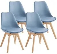 Set 4 Sedie 52x48,5x82 cm in Similpelle e Legno di Faggio Tommy Blu