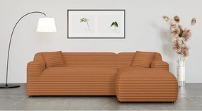 Divano angolare color terracotta (con penisola a destra e chaise lounge) rivestito in velluto a coste Martin – Ropez