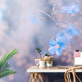 Carta da parati – Fiori blu su sfondo vintage