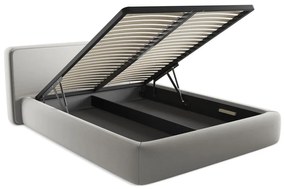 Letto matrimoniale imbottito grigio chiaro con vano contenitore con griglia 160x200 cm Kiana - Makamii