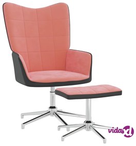vidaXL Poltrona Relax con Poggiapiedi Rosa in Velluto e PVC