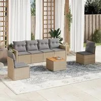 Set Divano da Giardino 7 pz con Cuscini Beige Misto Polyrattan 3256843