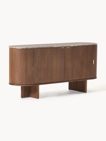 Credenza in legno con angoli arrotondati e piano in marmo Zumi