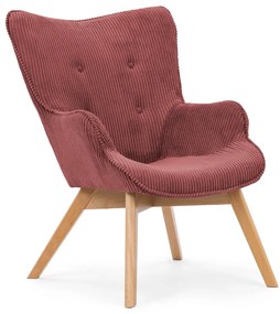 Poltrona con poggiapiedi rossa con rivestimento in velluto a coste Niko – Ropez