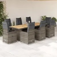 Set Bistr da Giardino 9 pz con Cuscini in Polyrattan Grigio 3277277