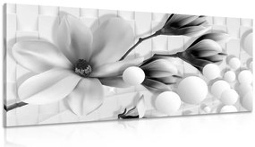 Quadro su tela – Magnolia in bianco e nero con elementi astratti