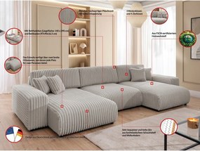 Divano angolare grigio chiaro allungabile/con contenitore (a U) rivestito in velluto a coste Sarina – Ropez