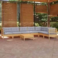 Set Divani da Giardino 8 pz con Cuscini Grigi Massello di Pino 3096700