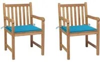 Sedie da Giardino 2 pz con Cuscini Blu in Massello di Teak 3062734