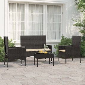 Set divani da giardino 4 pz con cuscini nero in polyrattan