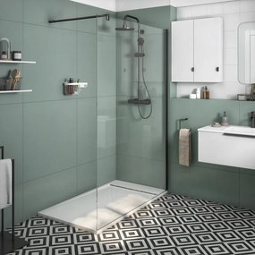Box doccia walk-in Neo, vetro 8 mm, L 138-139.5 cm x H 200 cm, profilo nero