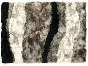 Tappeto shaggy ECUME - poliestere taftato a mano - Taupe, bianco e nero - 140 x 200 cm